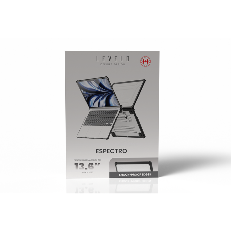 Levelo Espectro Case for MacBook Air 13.3" (2018-2020), 360° Full Protection, Foldable Stand Design, Built-in Air Vents, Shock-Proof Edges, Easy Installation & Removal - Black