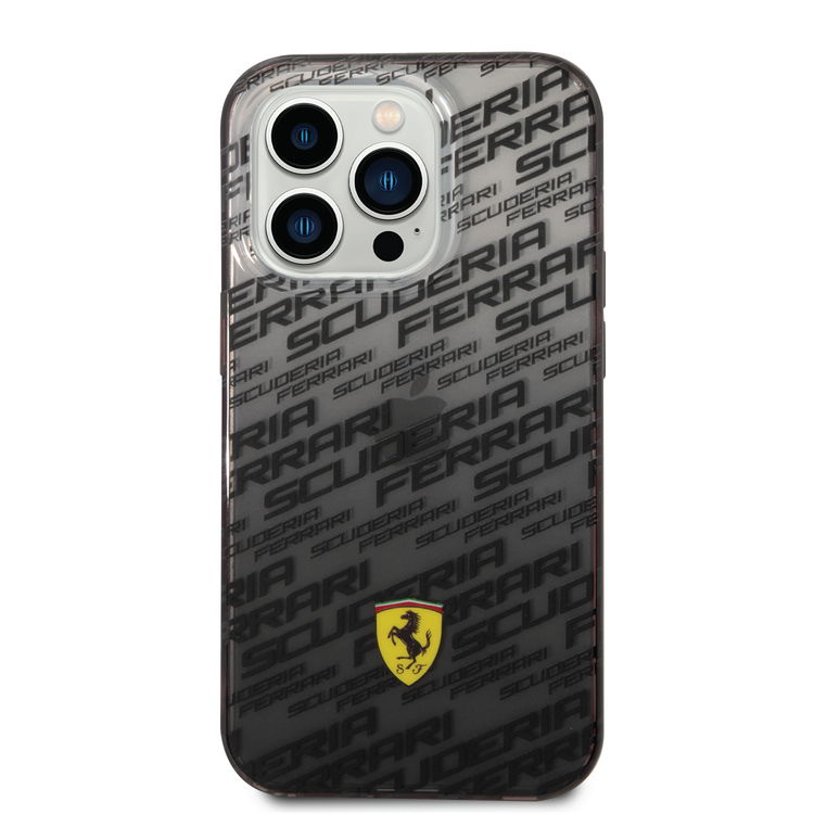 Ferrari Gradient PC/TPU Case with Allover Scuderia & Dyed Bumper iPhone 14 Pro Max Compatibility - Black