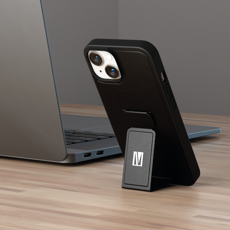 Levelo Morphix Gripstand PU Leather Case for iPhone 14 - Black