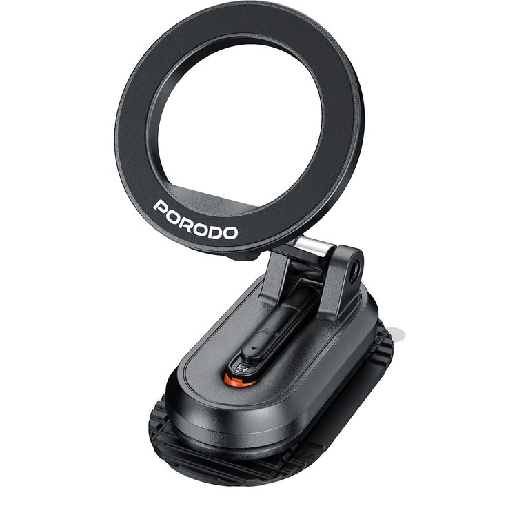 Porodo GripFold MagSafe Rotatable Car Mount with 360° Full Rotation, Horizontal & Vertical Viewing, N52 Powerful Magnetic Hold, One-Handed Operation, Lightweight & Compact Design - Black