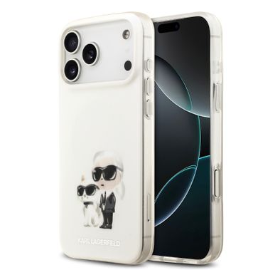 Karl Lagerfeld MagSafe IML Case with Aquarelle Karl & Choupette Heads for iPhone 17 Pro Max, Slim Profile, Comfortable Grip, Sustainable Packaging, Easy Snap-On, Drop Protection - White