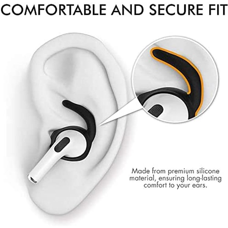 AhaStyle 3 Pairs Silicone Earbuds Covers for Apple AirPods Pro 1 Storage Hook Pouch, Anti-Lost & Anti-Slip Ear Tips for EarPods Accessories Black