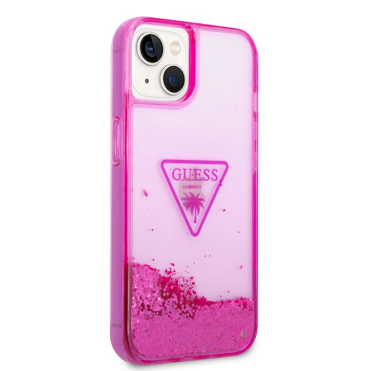 Guess Liquid Glitter Case With Translucent Triangle Logo - iPhone 14 - Pink