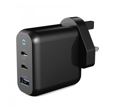 Powerology Wall Charger UK 65W 3-Output with PD UK GaN - (Black)