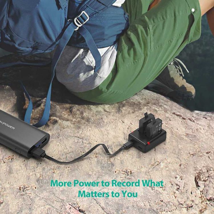 RAVPower GoPro Hero5 1260mAh BatteryX2pcs + Charger Set (RP-PB074-BK) - Black