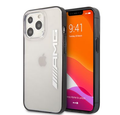 جراب صلب شفاف من AMG PC مع إطار TPU أسود غير لامع لهاتف iPhone 14 Pro - صافي