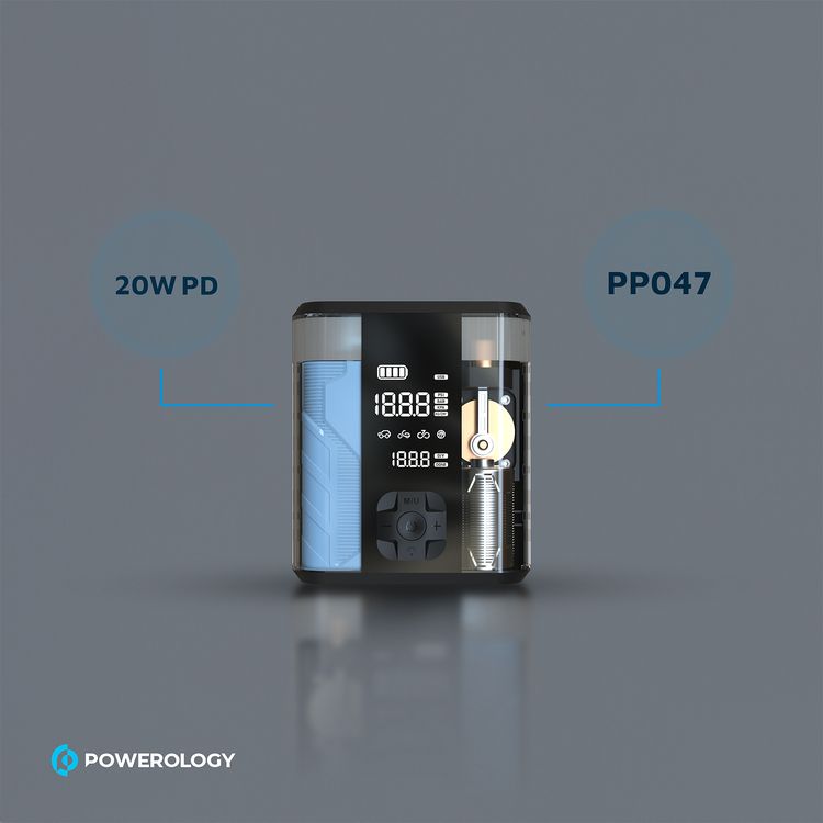 Powerology Multi-Functional Jump Start Air Compressor with Tire Inflator, 8800 mAh Battery Capacity, 2 Hours Charging Time, 800 A Peak Current, 300 A Start Current - Clear