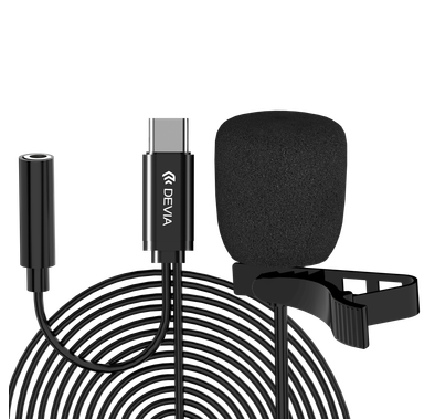 Devia Smart Series Wired Microphone Type-C, Simple and Stylish, Ultra-Lightweight, Hi-Fi Loudspeaker, Made Oxygen-Free Copper Plating Silver Wire + TPE, Durable Cord - Black