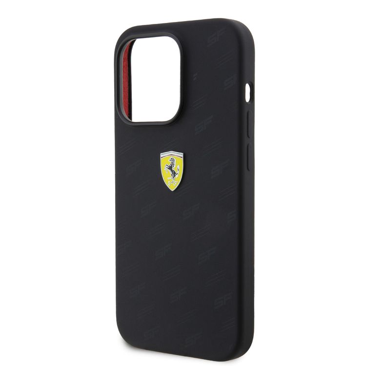 Ferrari iPhone 15 Pro Max For Silicone Case with All Over SF Pattern - Black