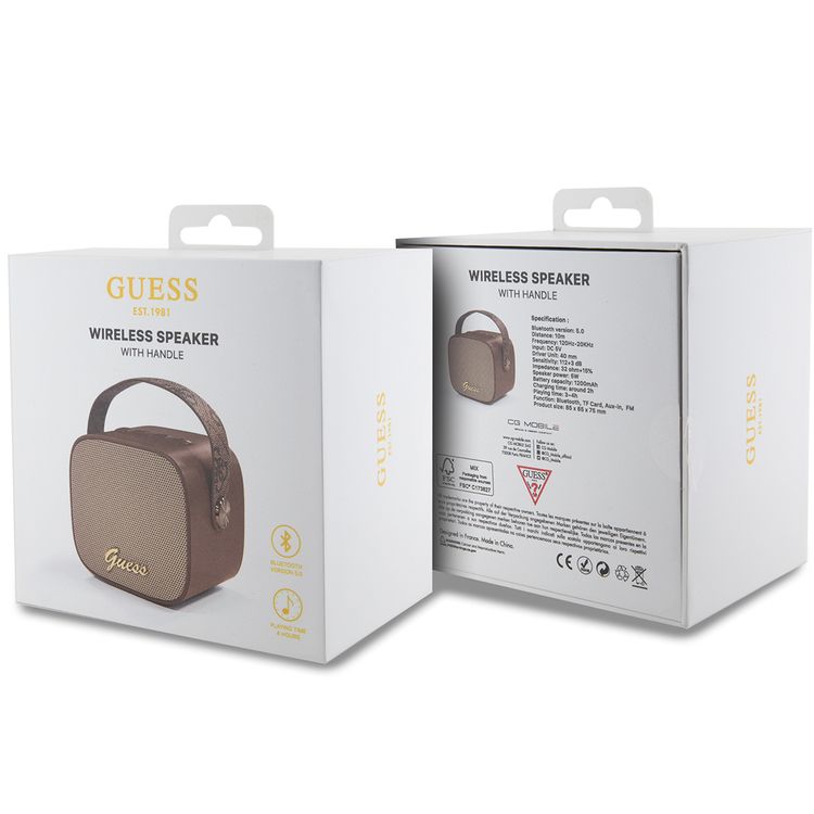 Guess Wireless Speaker with 10m Bluetooth range, Crystal Clear Sound & Rich Bass, True Wireless Stereo Function, 1200mAh Battery, 40mm Driver Unit, Lightweight & Portable - Brown