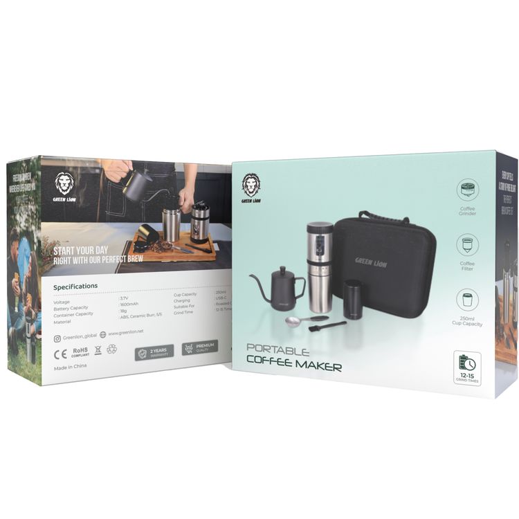 Green Lion Portable Coffee Maker Kettle Stainless Steel  - Black
