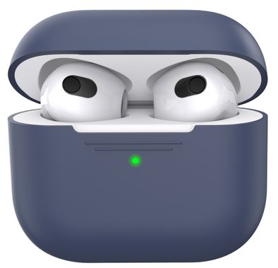 AhaStyle PT176-NB Full Cover Silicone Case for Airpods 3 Drop Shock Protection, Front LED Visible Cover with Carabiner Suitable with Wireless Chargers - Blue