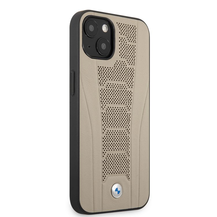 CG MOBILE BMW Real Leather Hard Case Seat Pattern Tone On Tone Perforations Debossed Lines Compatible for iPhone 13 Pro Max (6.7")  - Beige