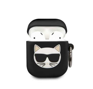 CG MOBILE Karl Lagerfeld Silicone Case ( Embossed Logo Choupette ) with Ring Compatible for AirPods 1/2, Scratch Resistant, Shock Absorption, Drop Protection, & Dustproof