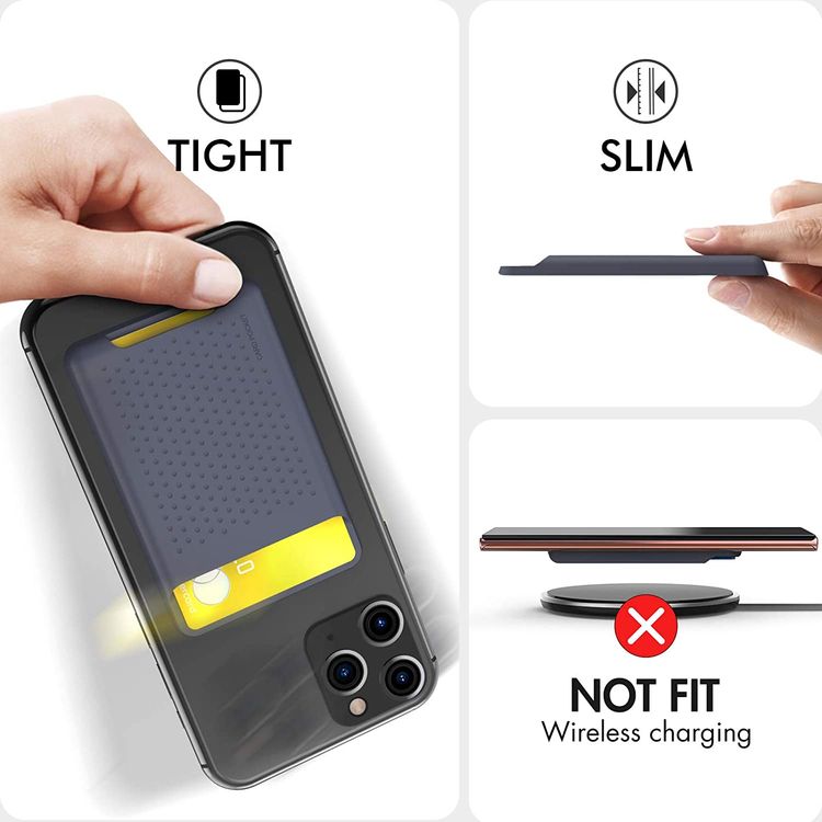 AhaStyle Silicone Card Holder for Smartphone, Phone Back Slot Silicone Wallet Pouch Card ID & Credit Card, Slim Card Holder with iPhone/Android/Samsung Galaxy Midnight Blue