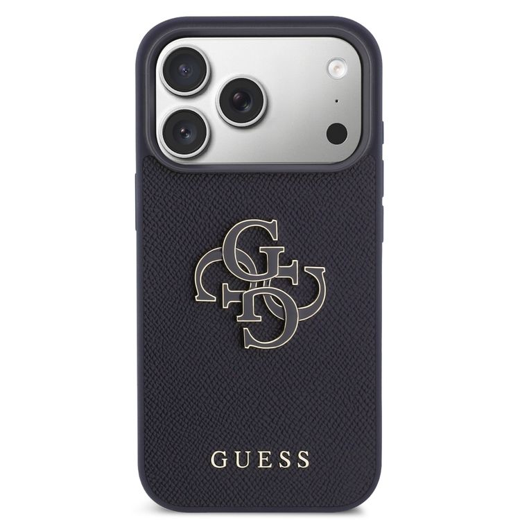 جراب جلد سافيانو من Guess بتقنية MagSafe مع شعار 4G من الراتنج لجهاز iPhone 17 Pro ، بروفايل نحيف، قبضة مريحة، حماية من السقوط، خفيف الوزن - أزرق داكن