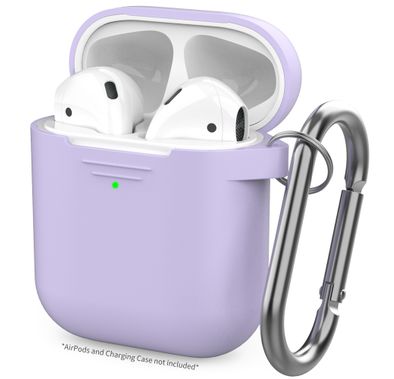 AhaStyle PT06-3_LR Premium Portable Keychain Silicone Case with Metal Carabiner, Anti-Scratch and Drop Shock Protection Cover Compatible for Airpods - Lavender Purple