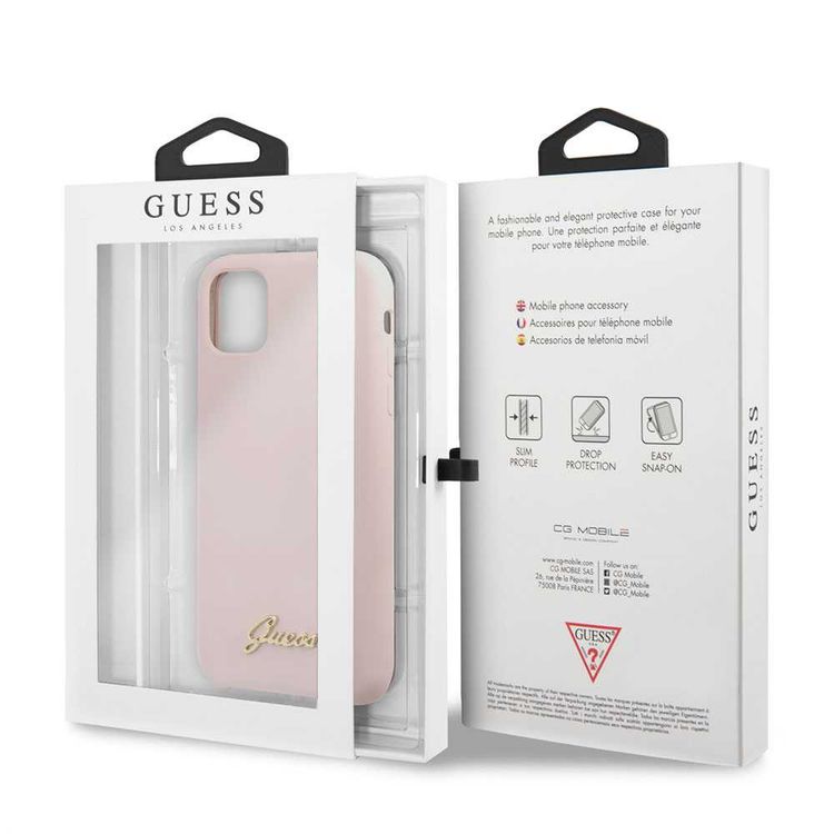 CG MOBILE Guess Vintage Logo Silicone Phone Case Compatible for iPhone 11 Pro (5.8") Anti-Scratch Mobile Case Officially Licensed - Light Pink