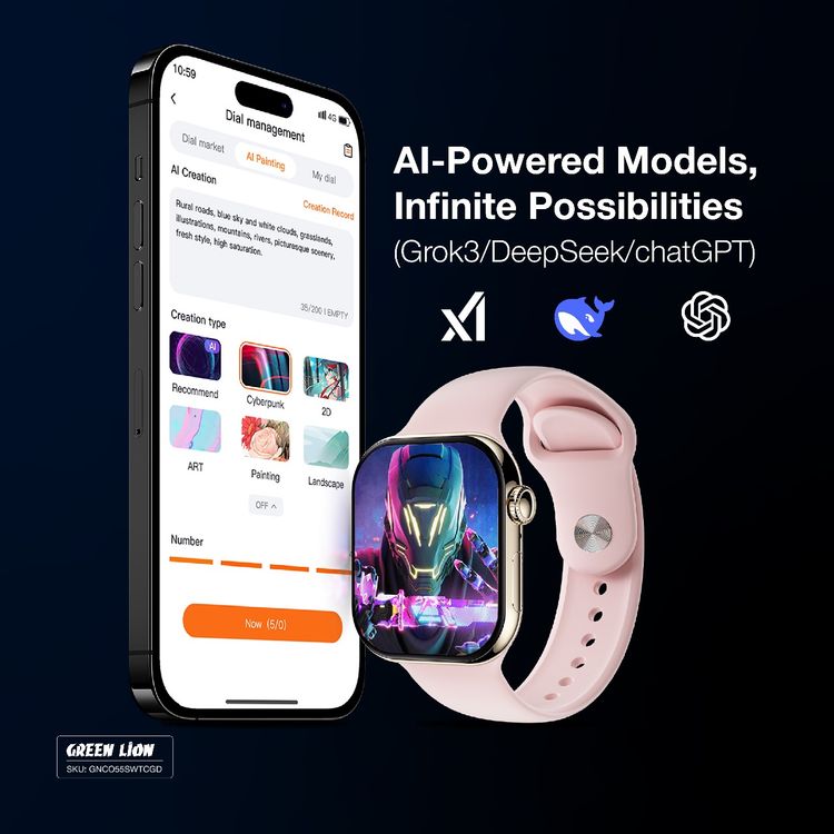 Green Lion Communicate Smart Watch with 2.07" IPS Dispaly, 380mAh Battery Capacity, Wireless Charging, AI Voice Assistant, 1GB Flash, 3-5 Days Working Time - Rose Gold