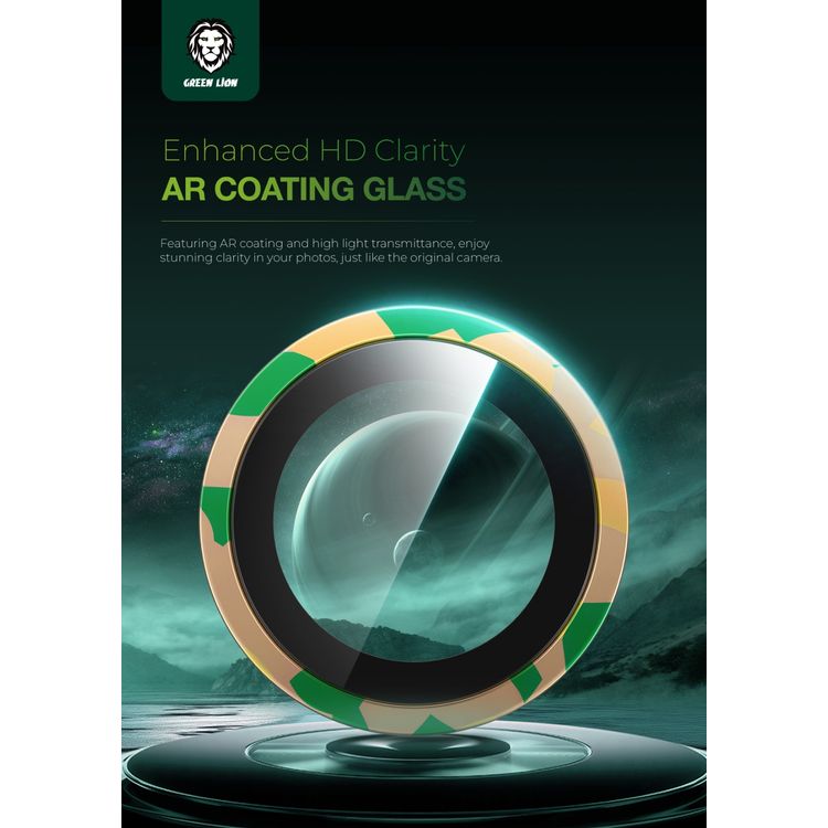 Green Lion Camo Camera Lens for  iPhone 16 Pro / 16 Pro Max, Military-Grade durability, HD Clarity, Advanced AF Coating -  Desert Titanium