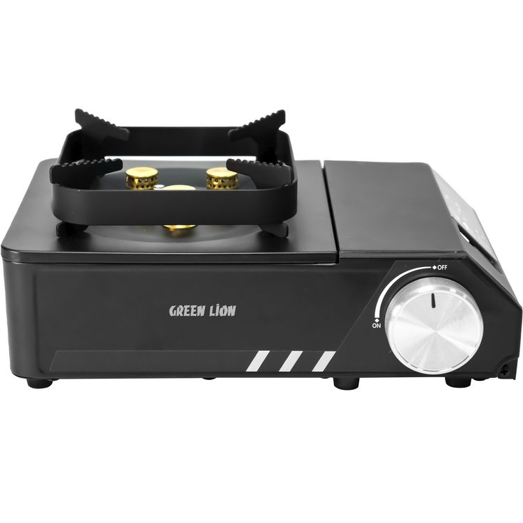 Green Lion Flamo 3 Burner Camping Stove with 2100W High Heat Output,  Iron, Copper, Aluminum Material, Adjustable Flame Control, Anti-Skid Feet, Durable Copper Burners, Magnetic Suction Valve - Black