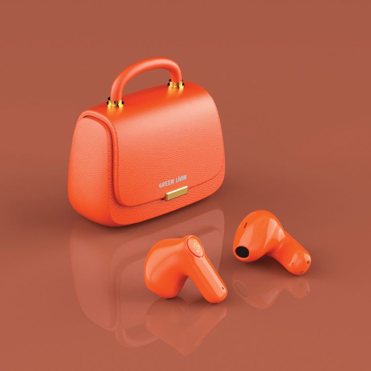 Green Lion Queen's Mini Bag Style True Wireless Earbuds, JL6983 Chipset, Bluetooth Version 5.3, Up to 15 m Bluetooth Range, 5 Hours Playtime, Up to 16 Hours with Charging Case, 300 mAh Charging Case Battery, IPX4 Water Resistance Level - Orange