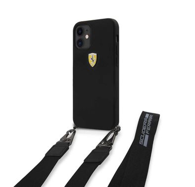 CG Mobile Ferrari On Track Liquid Silicone Hard Case with Removable Strap and Metal Logo for iPhone 12 Mini (5.4") Officially Licensed, Premium Silicone Case, Shock Resistant