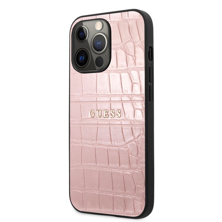 CG MOBILE Guess PU Leather Croco Case Hot Stamped Lines & Metal Logo Compatible for iPhone 13 Pro (6.1") Anti-Scratch, Easy Access to All Ports, Shock Absorption