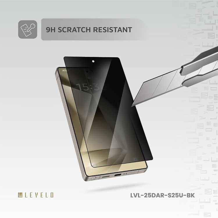 Levelo 2.5D Silk Print High Silicone AR Screen Protector for Samsung Galaxy S25 Ultra, Anti-Reflection Privacy Glass, 0.25mm Ultra Thin, Scratch-Resistant, Oleophobic & Hydrophobic Coating, Instant Fingerprint Unlock, Air Bubble Prevention, Explosion- Proof, Auto-Exhaust - Black