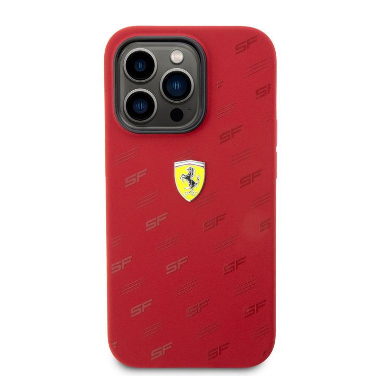 Ferrari iPhone 15 Pro Max For Silicone Case with All Over SF Pattern - Red