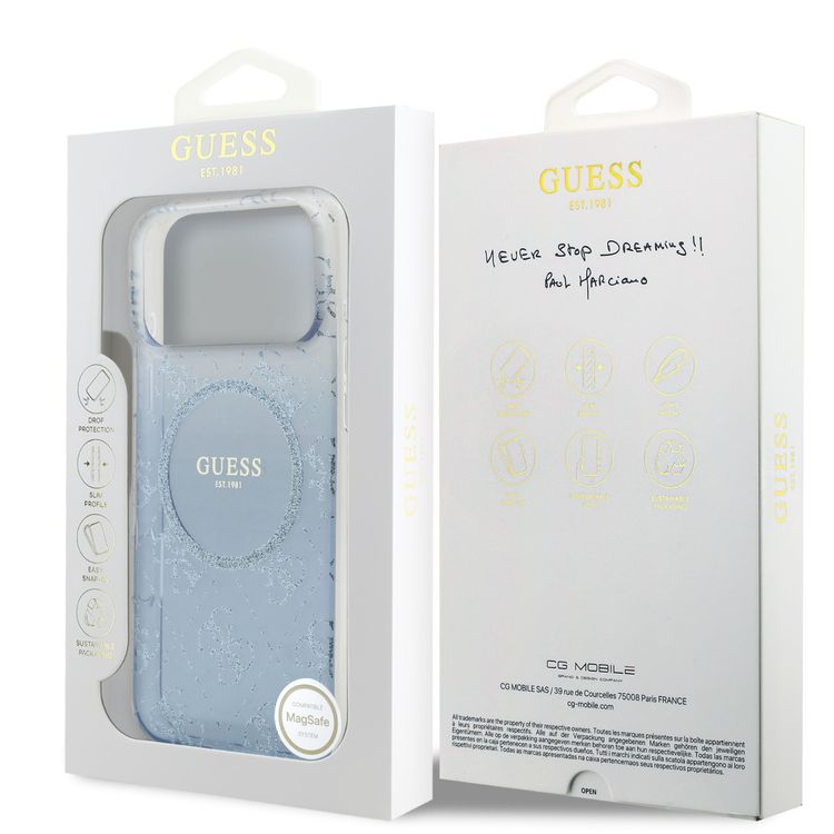 غطاء من الكريستال لجهاز آيفون 17 برو ماكس مع حماية مغناطيسية (MagSafe) و TPU بلمعان متدرج، حماية من السقوط، تصميم نحيف، قبضة مريحة، تغليف مستدام، تركيب سهل، تصميم خفيف الوزن - أزرق