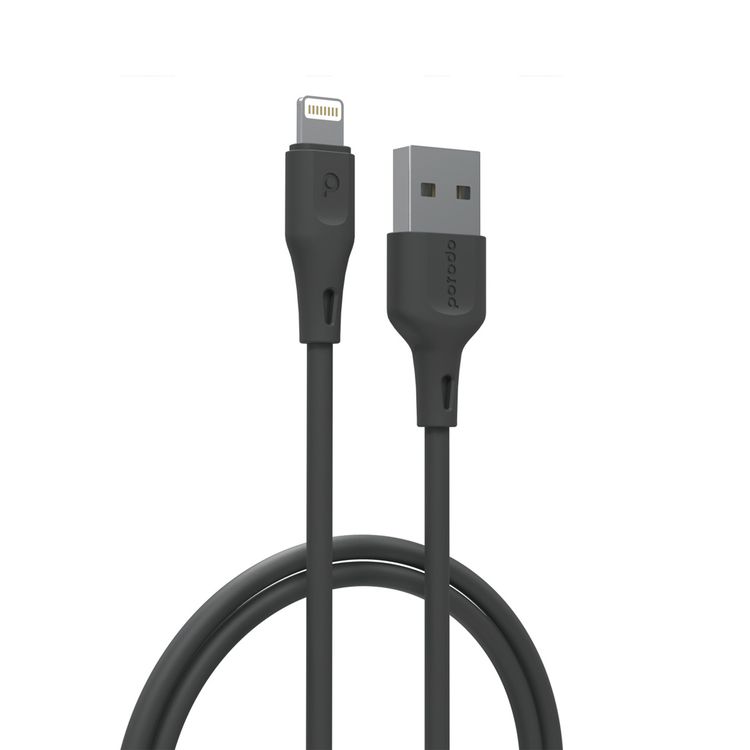 Porodo USB-A to Lightning Cable with 2.4A Current, 2m Cable Length, TPE & PVC Materials, Fast Charge & Data Sync, More than 5000 Bends Lifespan, Safe & Reliable, Smart Design - Black