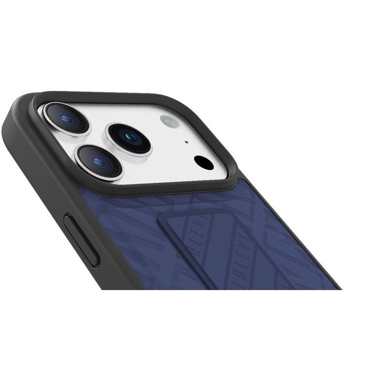 Levelo Morphix Cuero GripStand Case for iPhone 17 Pro, Raised Bezels for Camera & Screen, Shock-Resistant Bumper, Secure Hold, Horizontal & Vertical Viewing - Midnight Blue