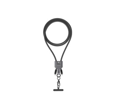 Levelo Tugo Type-C to Lightning 30W Lanyard Cable with TPE + Leather Material, 1m Cable Length, Data Transfer - Black/Gray