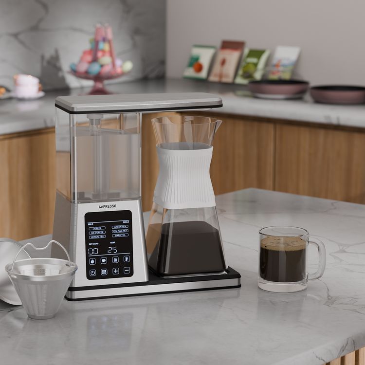 LePresso Crystal Brew Drip Coffee & Tea Maker with Smart Digital Control, 1400W Rated Power, 1.2L Capacity, 220-240V Rated Voltage, Keep-Warm Base, Smart Memory Function, Adjustable Temperature & Customizable Brewing Control - Silver