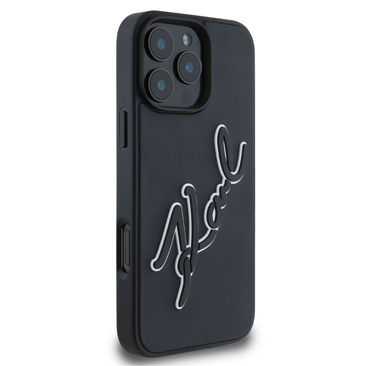 Karl Lagerfeld Hard Case with 3D Rubber Signature Logo for iPhone 16 Pro Max, Easy Snap On, Comfortable Grip - Black