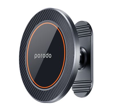 Porodo Stick-On MagSafe All-Purpose Mount with Smooth 360° Swivel Rotation, x17 N54 Magnets, One-Hand Operation, Premium Carbon Fiber Texture, High-Temperature Resistance - Black