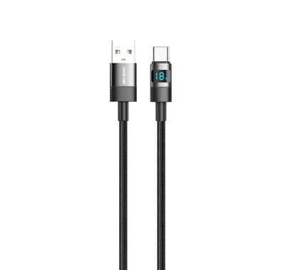 Green Lion كابل عرض LED مضفر 1م USB-A إلى USB-C، شحن بقوة 18 وات، شحن ومزامنة، آمن ومضمون، سرعة نقل بيانات تصل إلى 480 ميجابت في الثانية - أسود