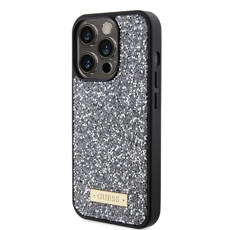 Guess Rhinestone Case with Metal Logo for iPhone 15 Promax - Black - صافي - iPhone 15 Pro Max