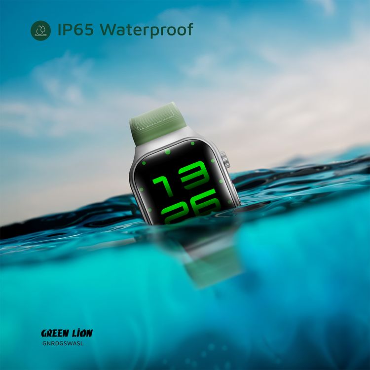 Green Lion Ridge Smart Watch with Magnetic Charging, Bluetooth Calls, Music Player, Health Monitoring, Metal Case Material, PU Leather Strap Material - Silver / Green