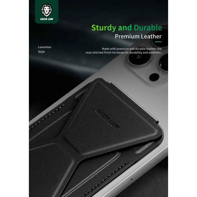 محفظة مغناطيسية 3 في 1 من Green Lion مصنوعة من ألياف النايلون والألومنيوم، وفتحة بطاقة واحدة، وقبضة قابلة للطي، وMagSafe قوية، ونحيفة للغاية وخفيفة الوزن - من التيتانيوم