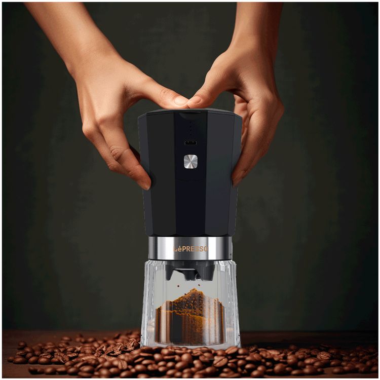 LePresso Rechargeable Coffee Grinder with 35g Capacity, 40 Cups per a Single Charge, 420ss High-Grade Steel, 800mAh Battery, 18W Rated Power - Black