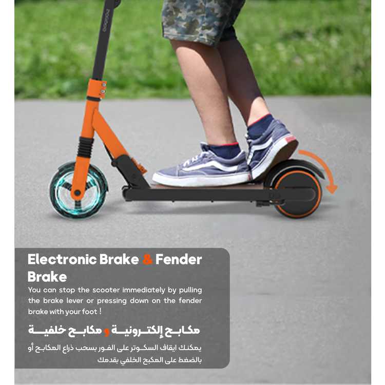 Porodo Lifestyle Kids  Electric Scooter, Fender Brake & Electronic Brake, Powerful 130W Motor, 14 km/h Speed, Lightweight -Pink