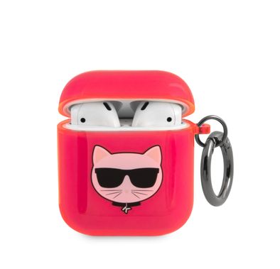 CG Mobile Karl Lagerfeld TPU Choupette Fluo Case with Ring Compatible for Apple AirPods 1 & 2, Scratch & Drop Resistant, Dustproof & Absorbing Protective Silicone Cover