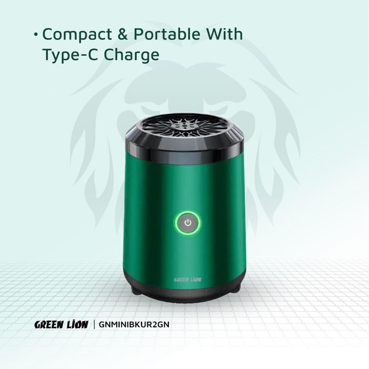 Green Lion Mini Bakhour 2 with Off Protection Mechanism, High-Quality Incense Burner, 2000mAh Battery Capacity, 10-15 Times of Operation, Compact & Portable Design, Type-C Charging Port - Green