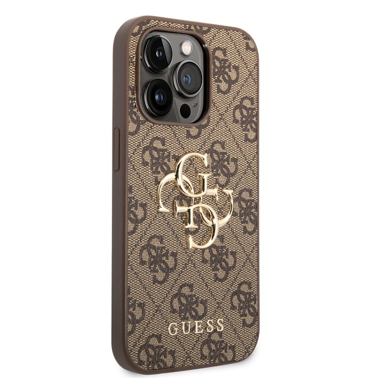 Guess PU Leather 4G Classic and Stylish Case with Big Metal Logo iPhone 14 Pro Max Compatibility - Brown