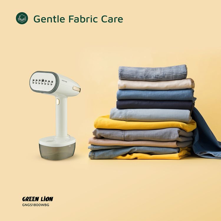 Green Lion Garment Steamer with 1800W Rated Power, 350mL Water Tank Capacity, 32g/min Steam Output, 65.56-110°C Temperature Range, Vertical, Flat, Inclined Steaming, 35 Seconds Fast Heating Time, 20 Minutes Continuous Steam Time, Gentle Fabric Care, Automatic Shut Down, Detachable Water Tank - Beige