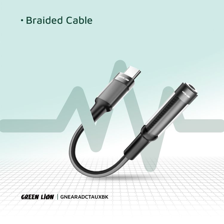 Green Lion Earphone Adapter with USB-C to 3.5mm Audio Jack Connector, 12cm Cable Length, Music Play & Call Function, More than 10,000 Bends Lifespan - Black