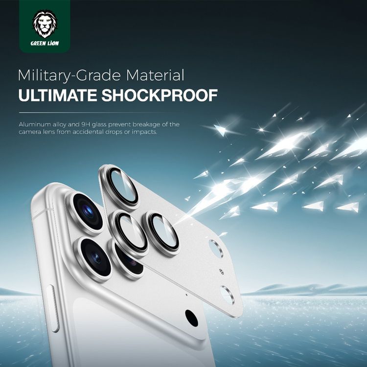 Green Lion Camera Lens Pro for iPhone 17 Pro, HD Clarity, Anti-Scratch, Anti-Fingerprint, Nano Absorption, Aluminum Lenses, Innovative Design, Easy Installation - Silver Titanium