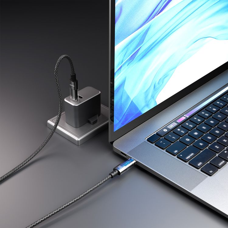 Porodo Transparent Braided Charging and Data Cable, 1.2M - Black